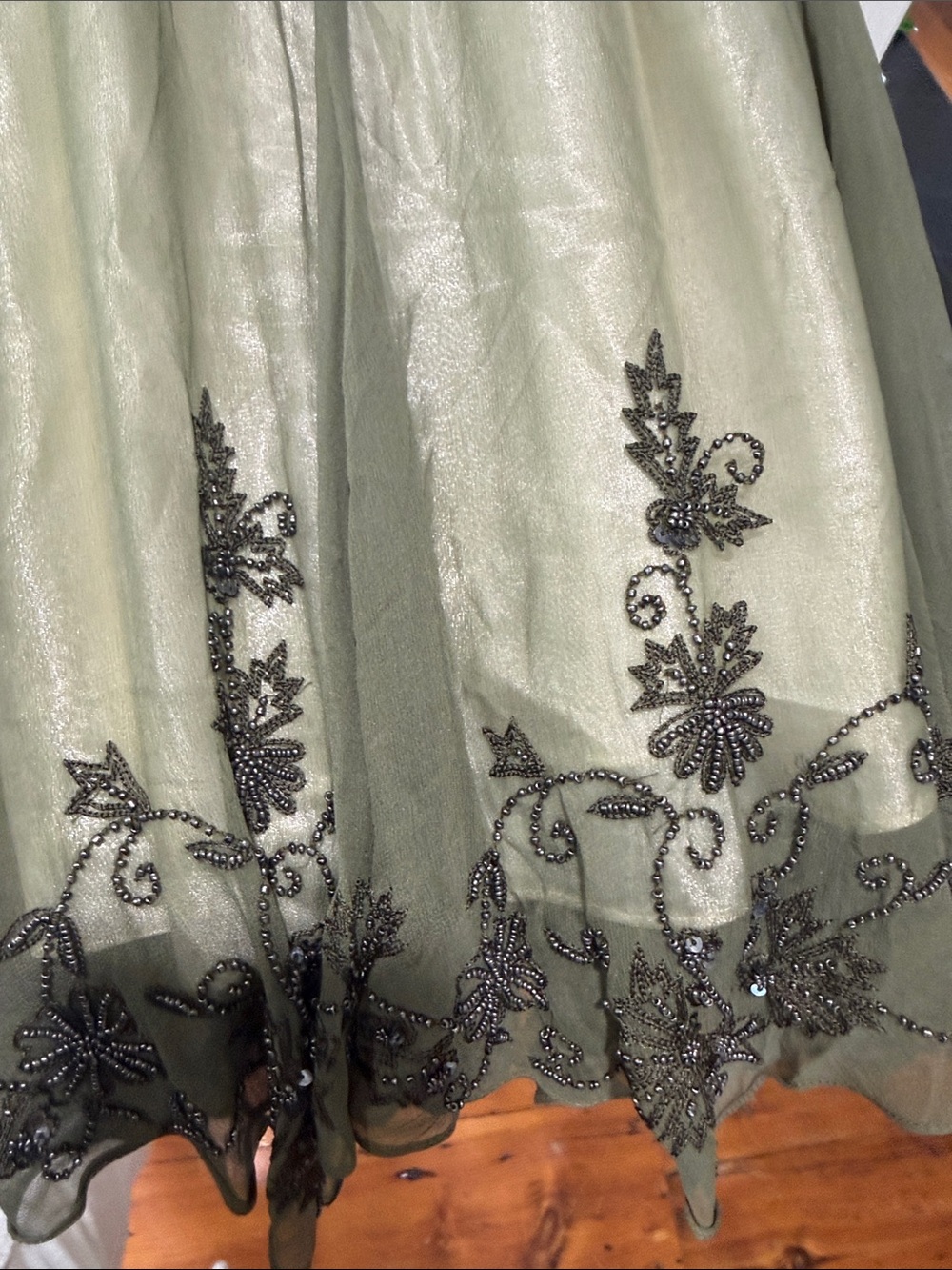 Papell Boutique Vintage Olive Green Embroidered V-Neck Midi Dress Size 8 Petite - Picture 11 of 14